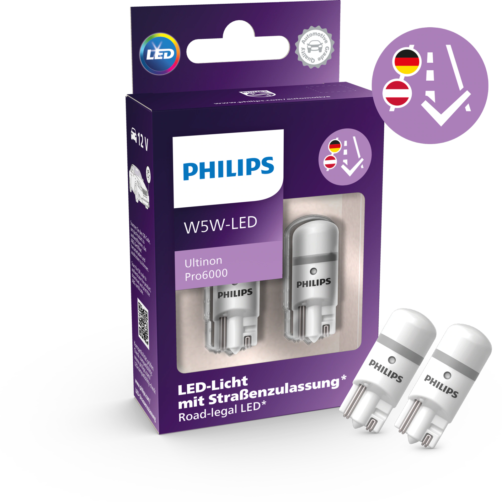 LED W5W 12V 0,9W Ultinon Pro6000 mit Straßenzulassung 6000K 2 St. Philips