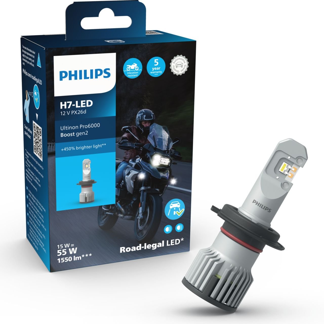LED H7 12/24 16W Ultinon Pro6000 Boost Gen2 +450% mit Straßenzul. 1St. Philips