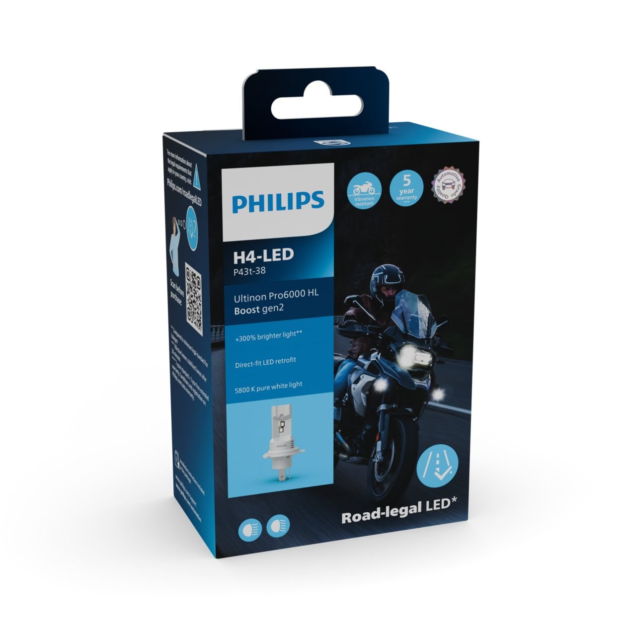 H4 12V 18W Ultinon Pro6000 Boost Gen2 +300% Moto 1St. Philips H4 12V 18W Ultinon Pro6000 Boost Gen2 +300% Moto 1St. Philips