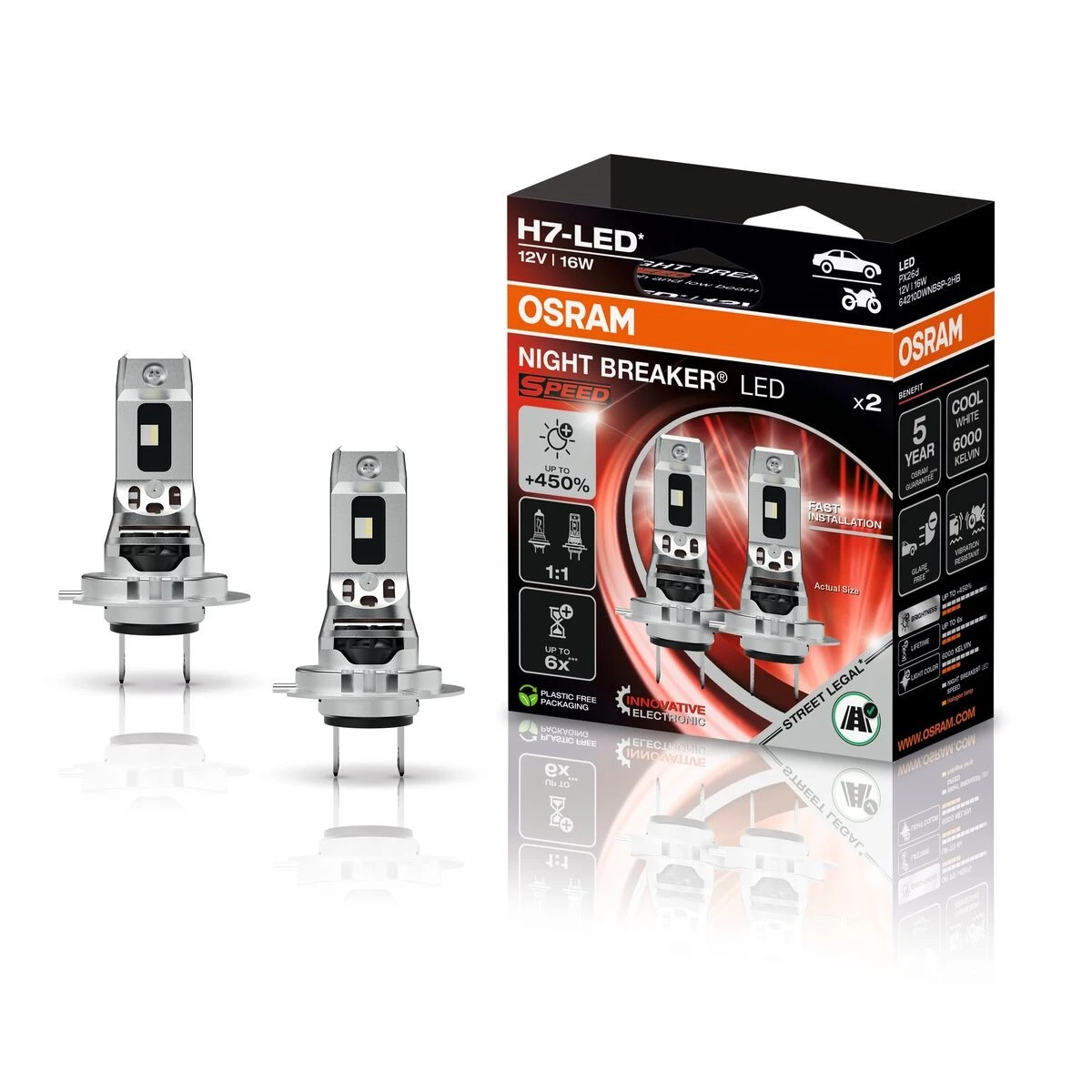 H7 NIGHT BREAKER LED SPEED 450 StVZO-Konforme LED-Nachrüstlampe 2 Stück OSRAM H7 NIGHT BREAKER LED SPEED 450 StVZO-Konforme LED-Nachrüstlampe 2 Stück OSRAM