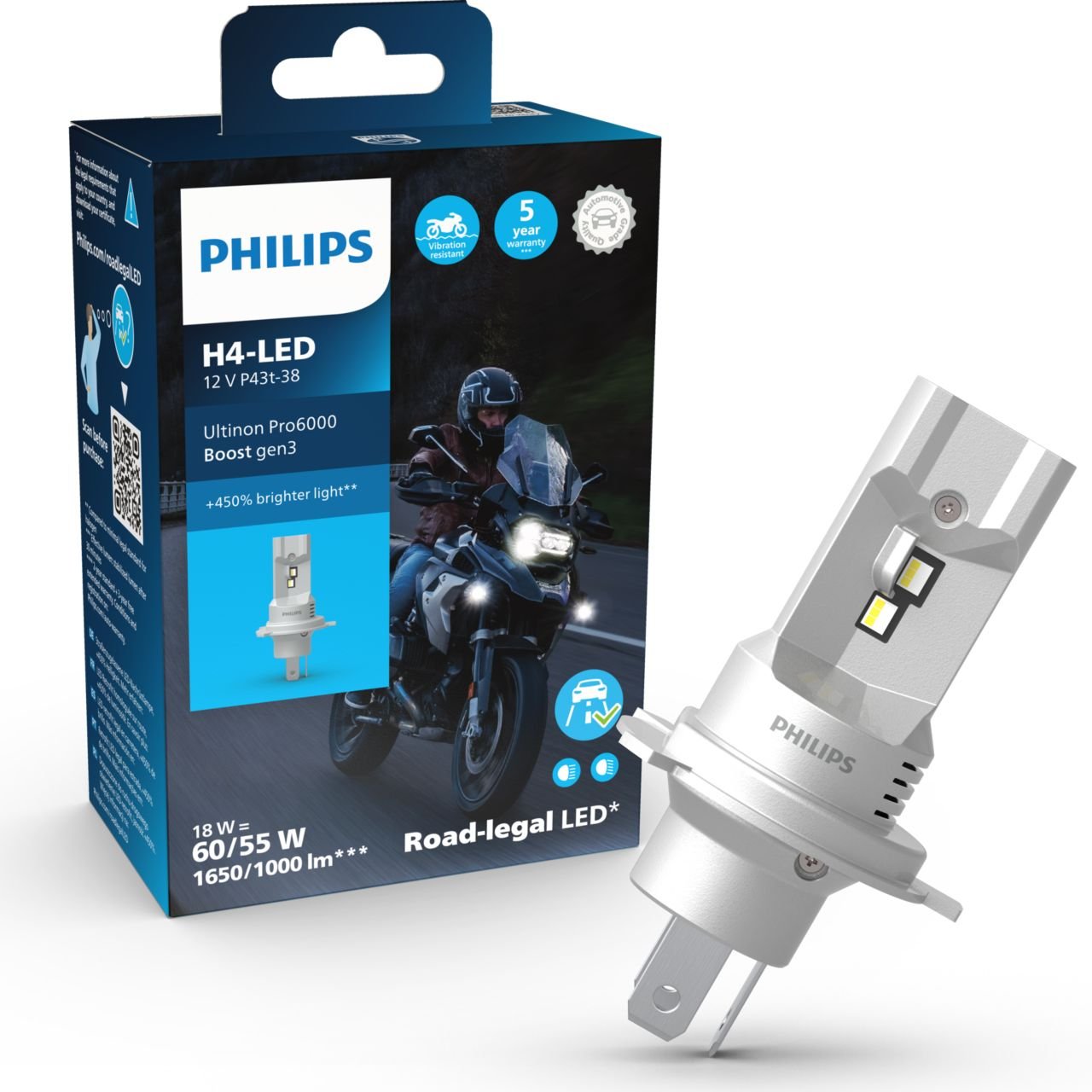 LED H4 12V/24 18W Ultinon Pro6000 Boost Gen3 +450% mit Straßenzul. 1St. Philips LED H4 12V/24 18W Ultinon Pro6000 Boost Gen3 +450% mit Straßenzul. 1St. Philips