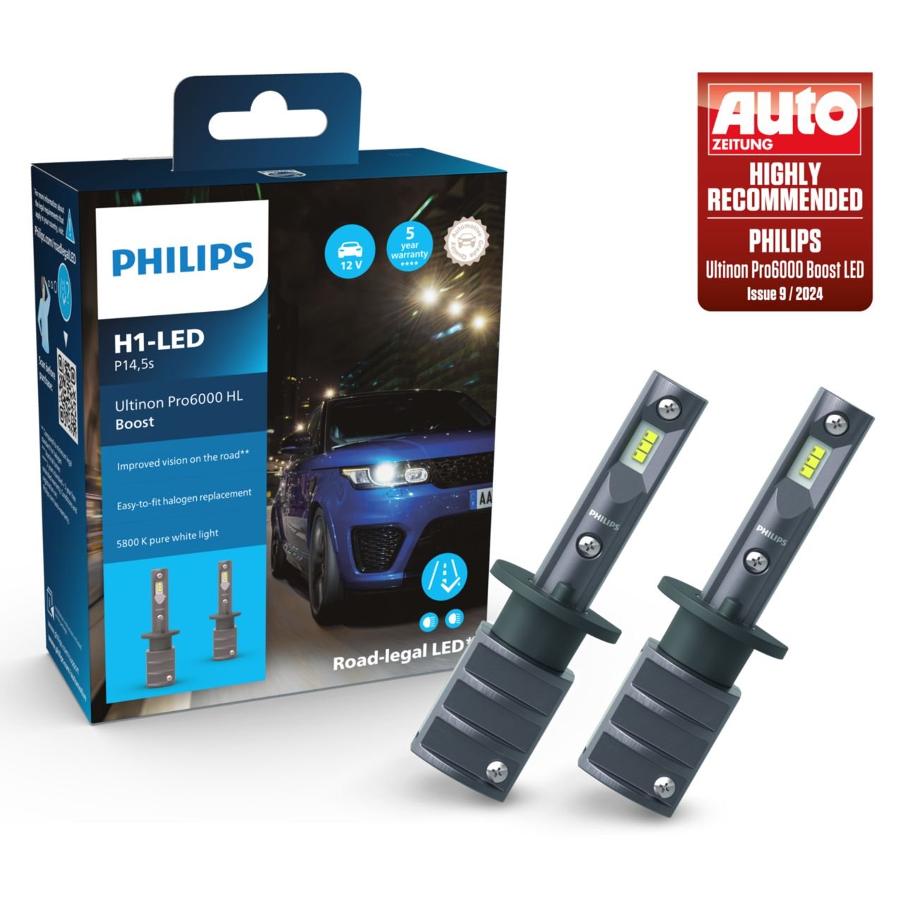 H1 12V 13W Ultinon Pro6000 Boost 5800K +300% mit Straßenzulassung 2St. Philips H1 12V 13W Ultinon Pro6000 Boost 5800K +300% mit Straßenzulassung 2St. Philips