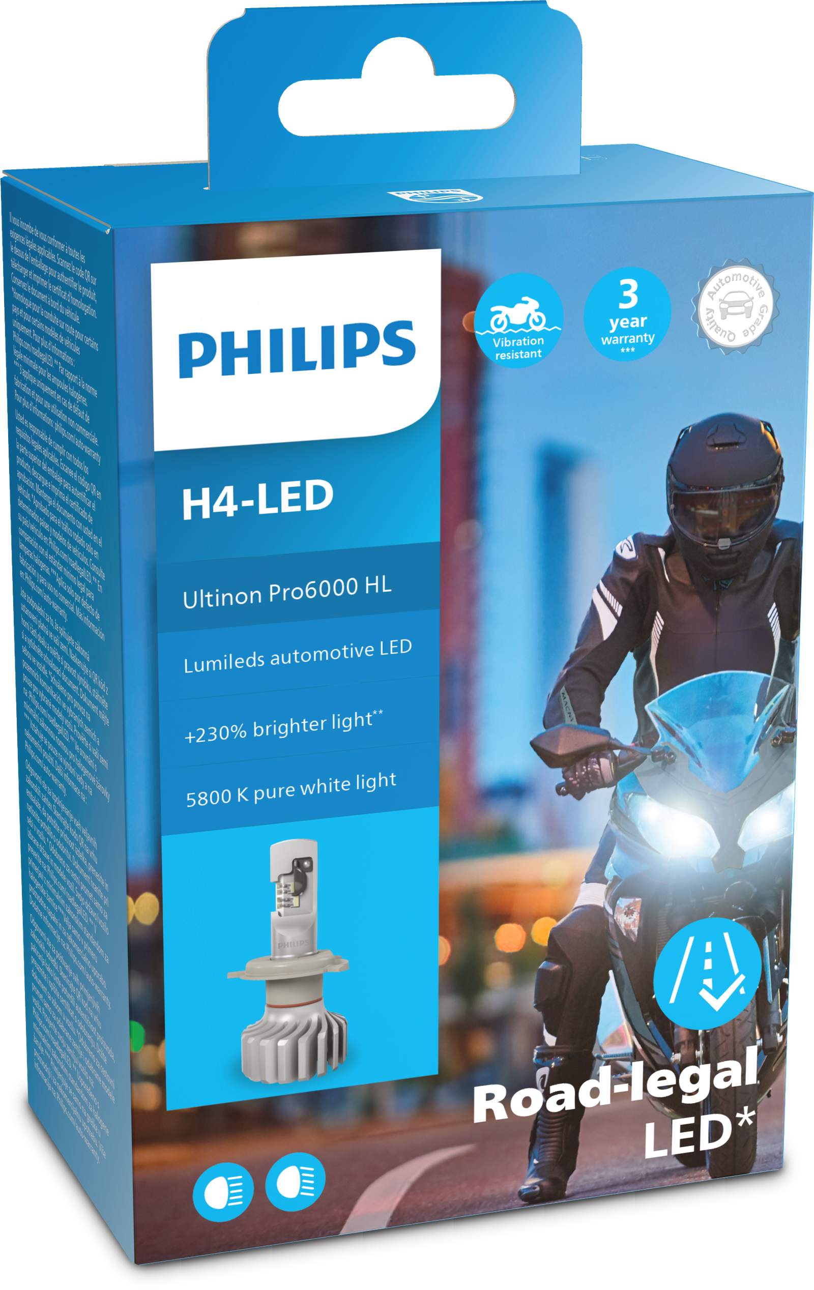 H4 12V 18W P43t Ultinon Pro6000 LED 5800K Moto mit Straßenzulassung 1St. Philips H4 12V 18W P43t Ultinon Pro6000 LED 5800K Moto mit Straßenzulassung 1St. Philips
